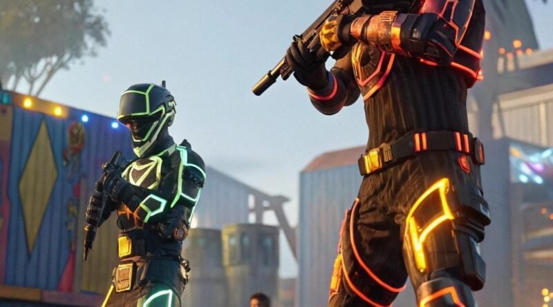 Imagem de Free Fire com personagens e skins raras em um campo de batalha